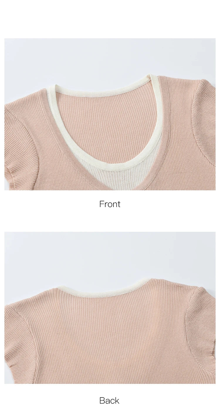 MISHOW Round Neck Patchwork Knitt Sweater for Women 2025 Summer Flying Sleeve Lace Up Versatile Top Female Clothing MXE37Z1278