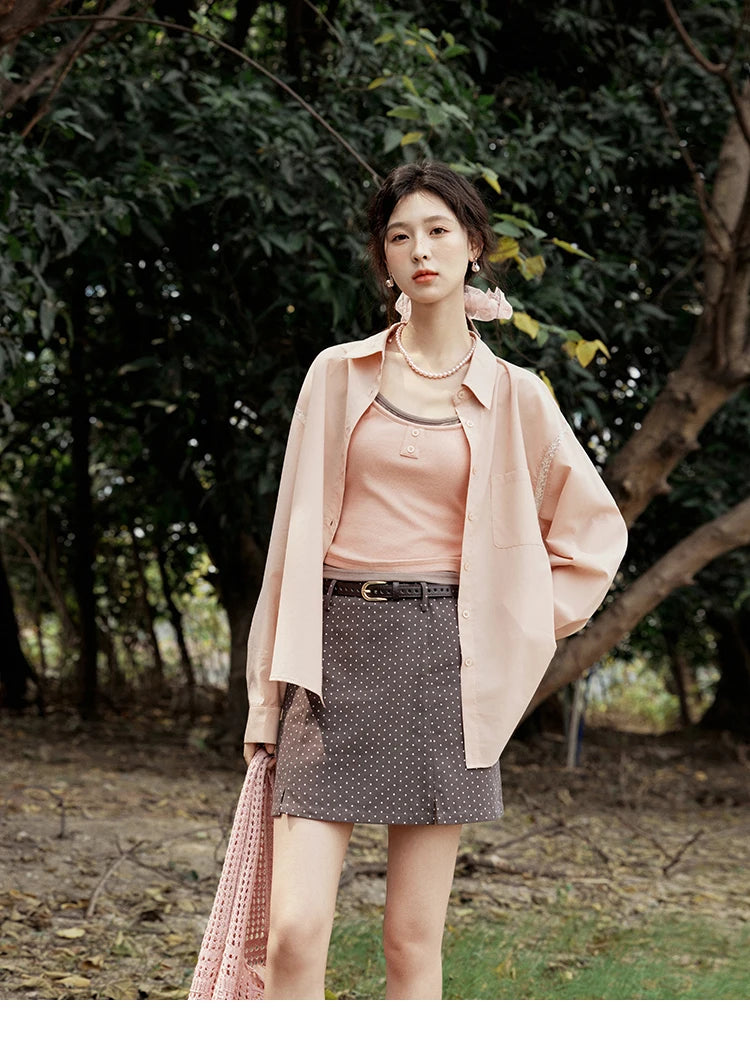 MISHOW Pink Long Sleeve Shirt for Women Spring 2025 Korean Splicing Lace Bow Tie Shirt Polo-neck Solid Versatile Tops MXE16C0767