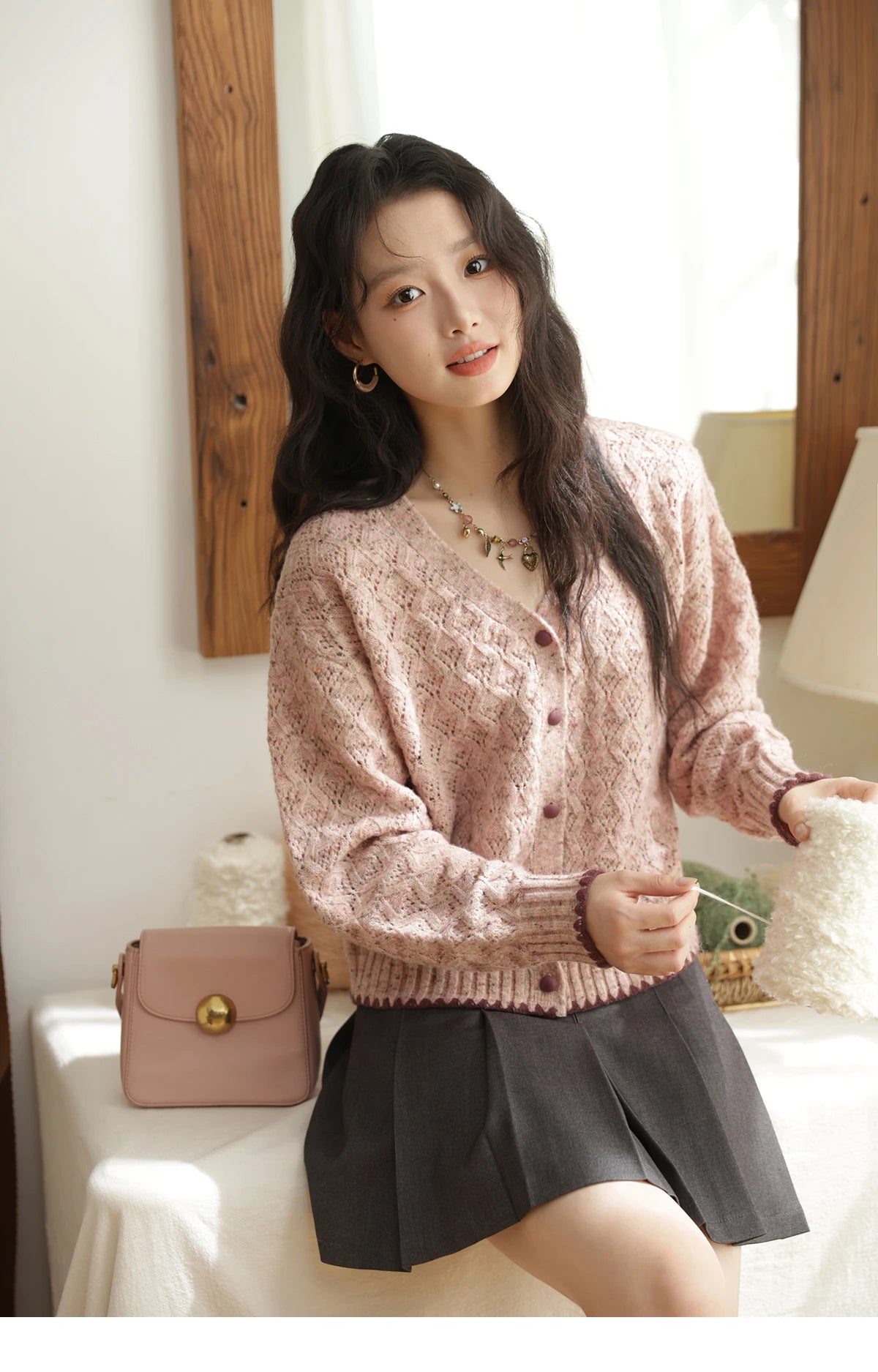 MISHOW Colorful Dot Wool Knitted Cardigan 2025 Autumn Hem Cuffs Shell Embroidery Tops Hollow Argyle Pattern Sweater MXE44Z1364