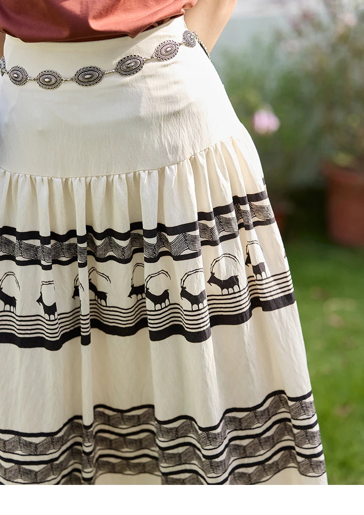 MISHOW Women's Bohemian Print Half Skirt 2025 Summer New Office Lady Fashion High Waist A-line Large Swing Skirt MXE36B0755