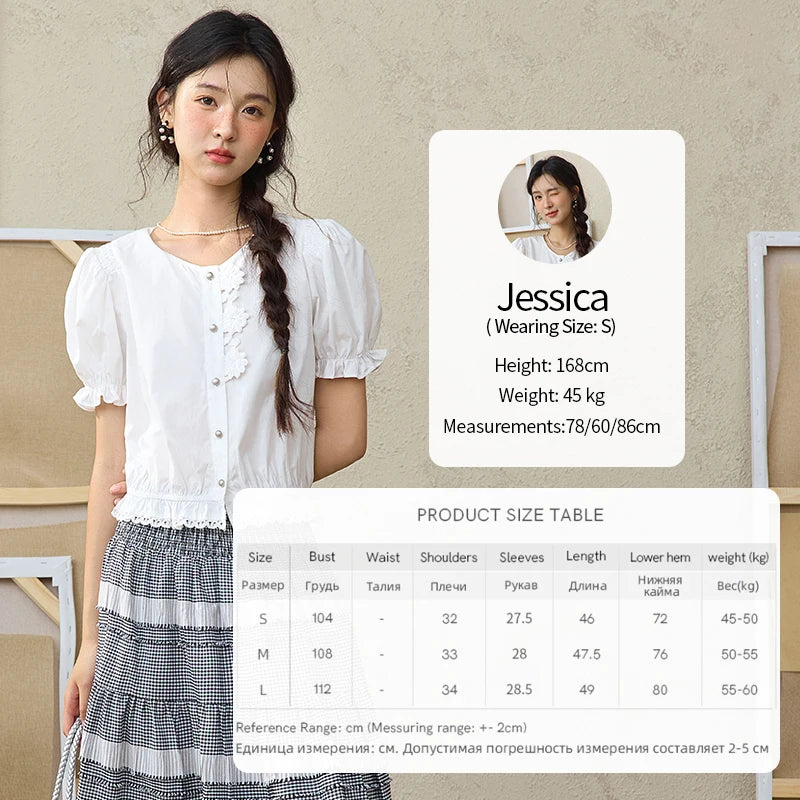 MISHOW Sweet Lace Pufff Sleeve Shirt Summer 2025 Flower Single Breasted Buttons Short Shirts Hem Elastic Waist Tops MXE34X1820