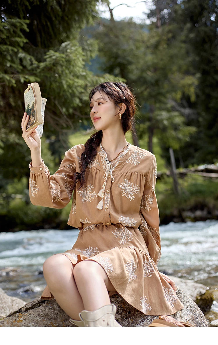 MISHOW French Jacquard Shirt Rear Elastic Waist Flower Bud Skirt Separately 2024 Tassel Lace Up Top Sweet Short Skirt MXD41X1636