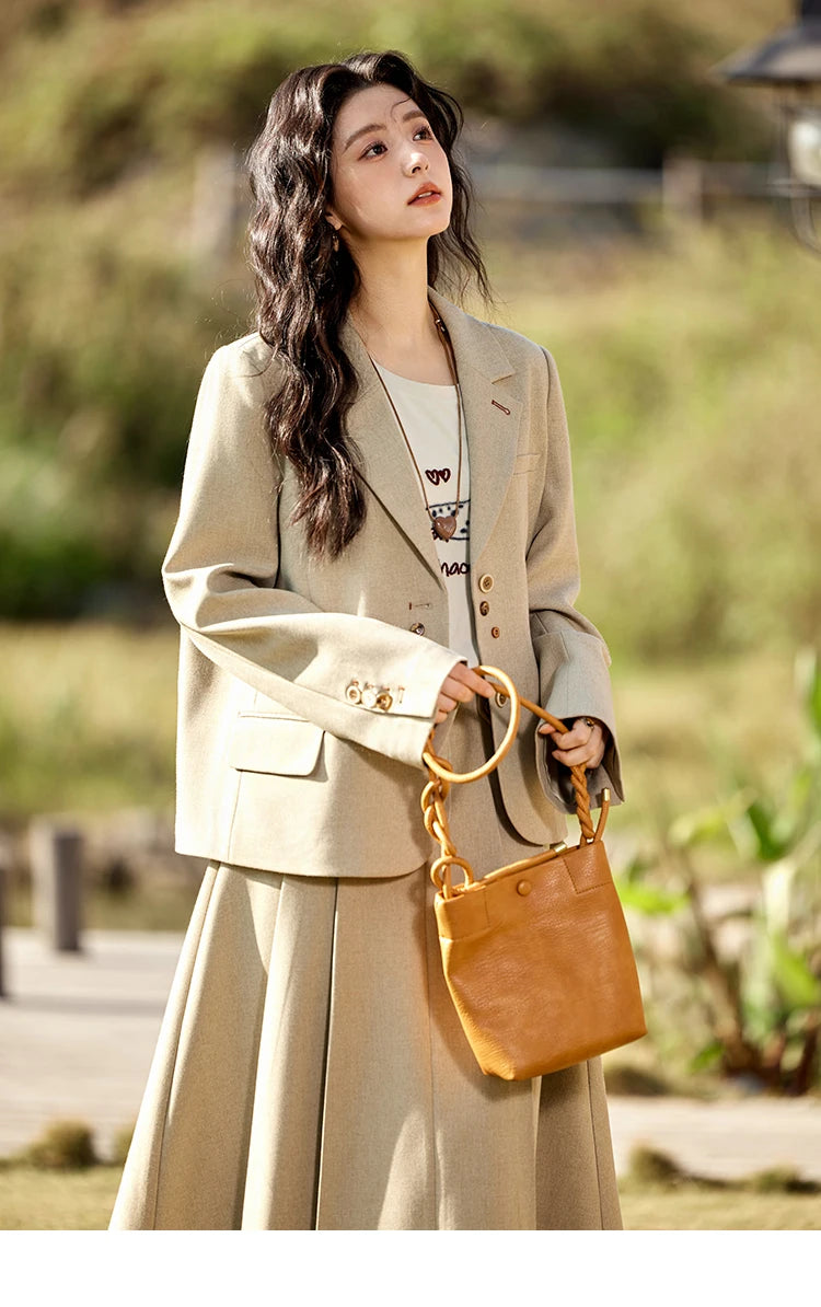 MISHOW Skirt Jacket For Women Separately 2025 Spring New Casual Vintage Blazer Jacket Pleated Skirt Fashion Blazer MXE11W0712