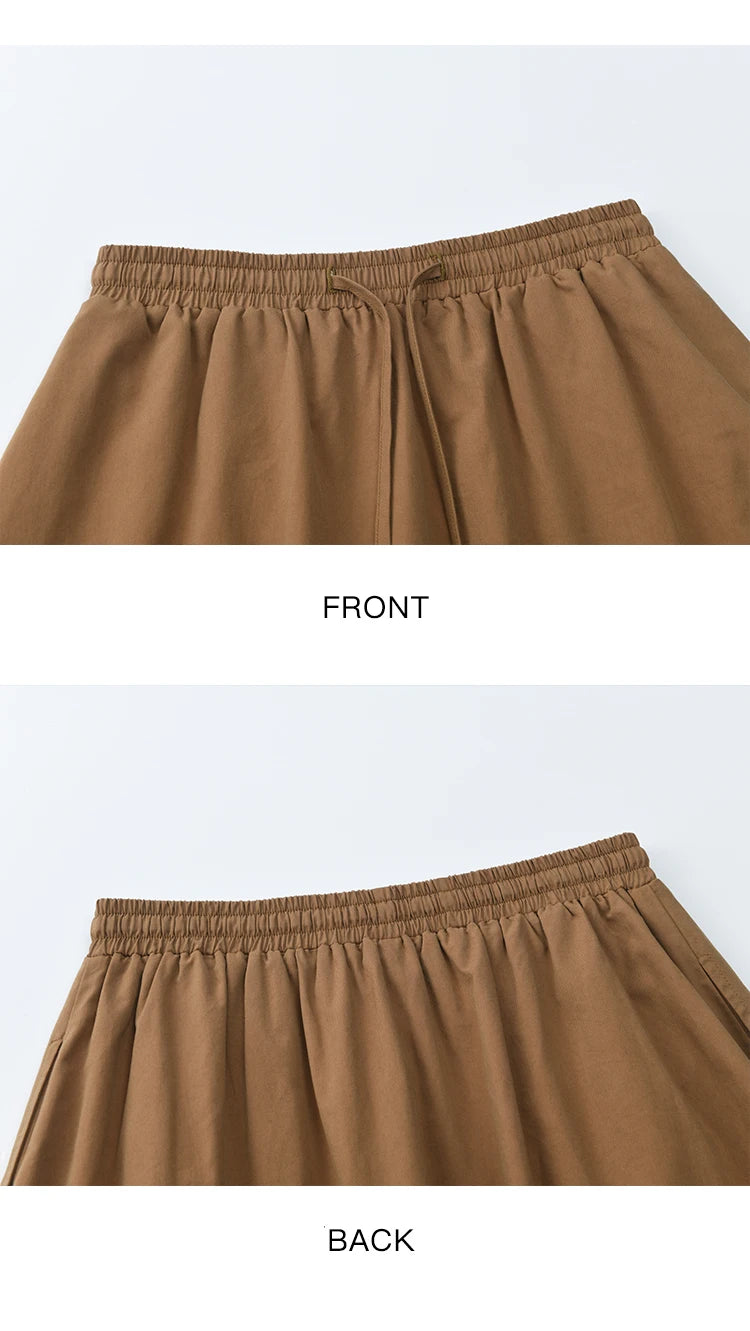 MISHOW Autumn Brown Cotton Bud Skirt 2025 Autumn Elastic Drawstring High Waist Slim A-line Casual Skirt with Pocket MXE41B2367