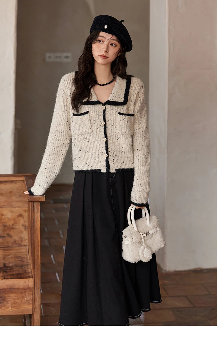 MISHOW Knitted Cardigan Color Clash Sweater Winter New Pockets Design Sweet Romantic Tops Versatile Coat Office Lady MXD55Z1054