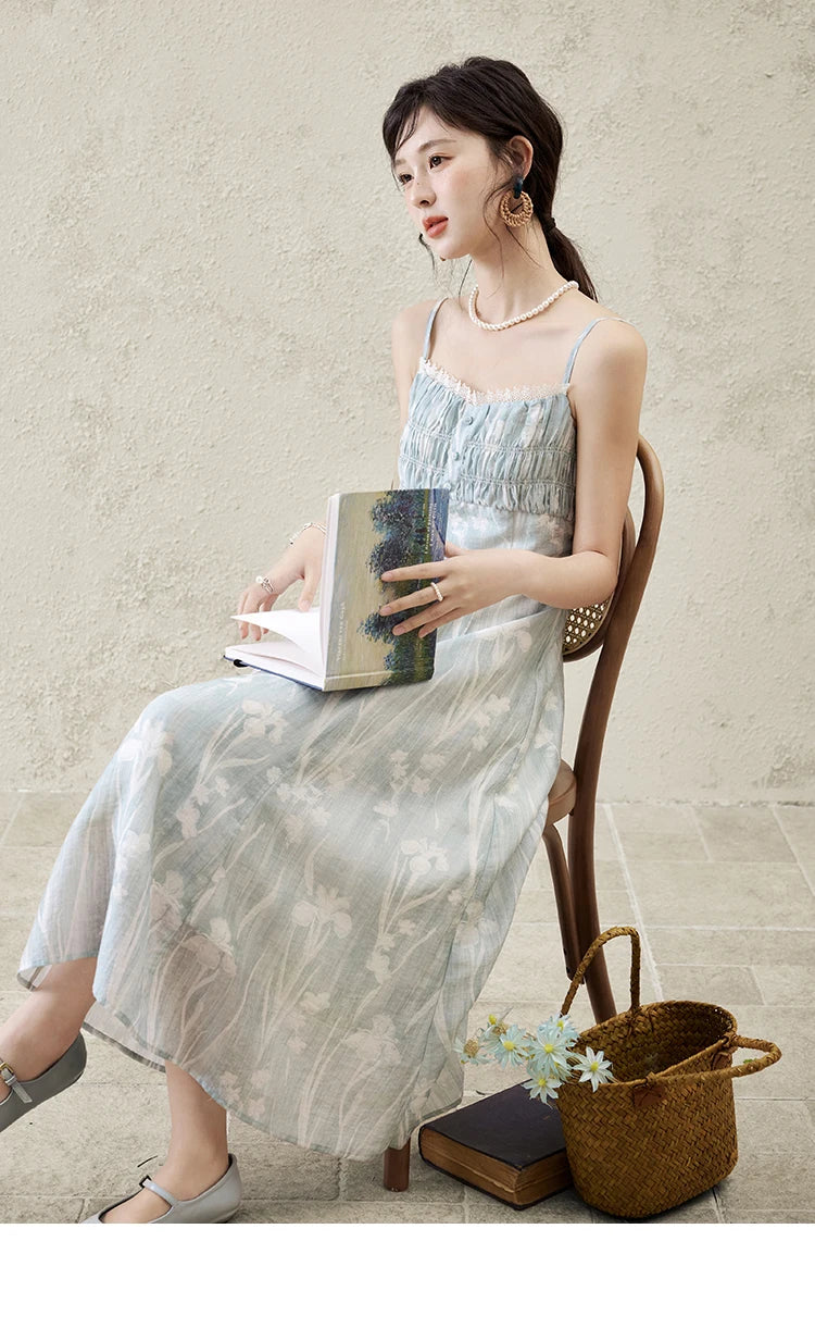 MISHOW Print Spring Summer Suspender Dress Women 2025 Square Collar Sleeveless Korean Dresses Lady New Fashion Slim MXE16L2127