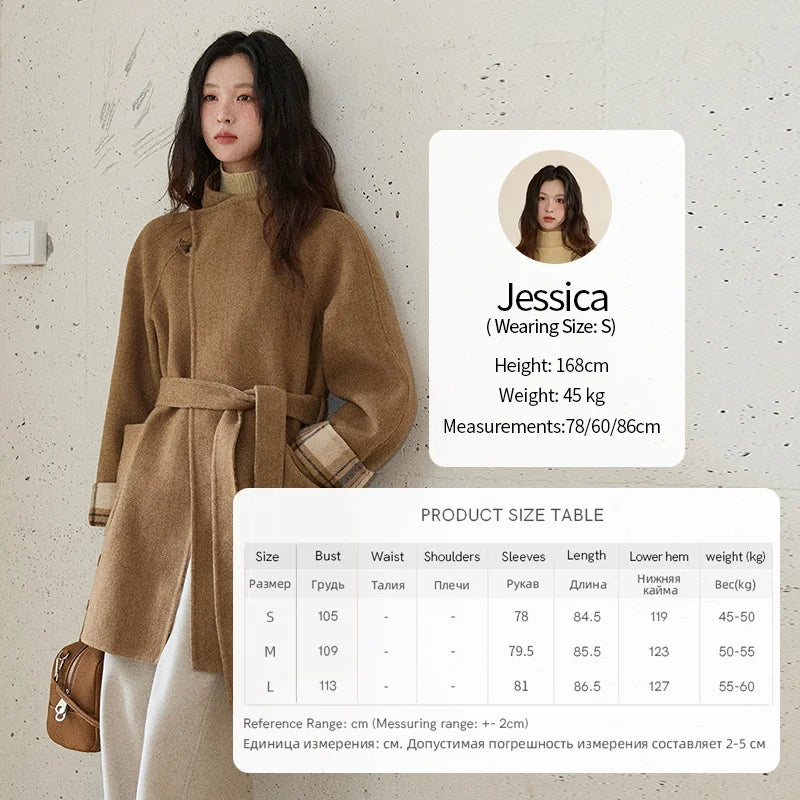 MISHOW Plaid Double-faced Wool Coat Women 2025 Winter Retro Lapel Single Buckle Loose Mid-length Coat Woman Clothes MXE89W0898