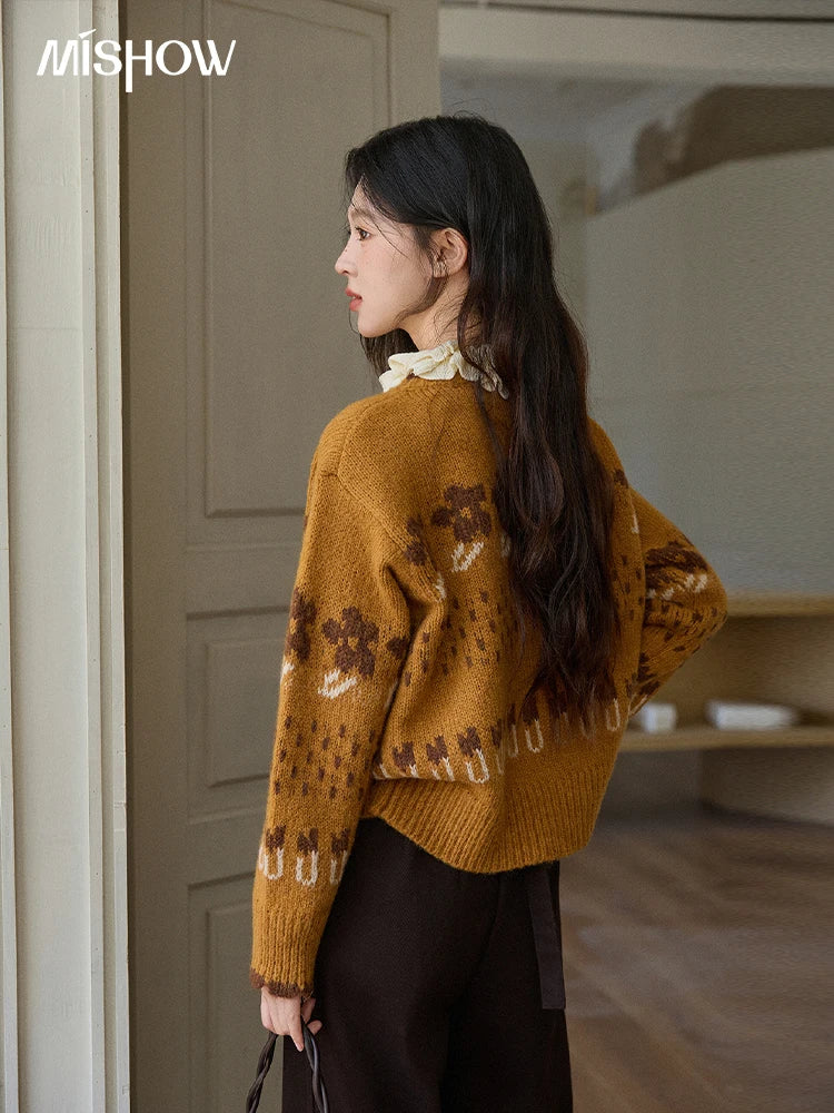 MISHOW Winter 2025 Turtleneck Knit Pullover for Women Thick Warm Fuzzy Cardigan Coat Outerwear Chic Streetwear MXE87Z2699