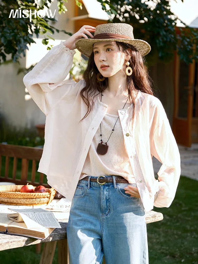 MISHOW Thin Shirt Set for Women 2025 Summer New Ladies Casual Tank Top Sunshade Button Shirt Stacked Two Piece Set MXE39T0689