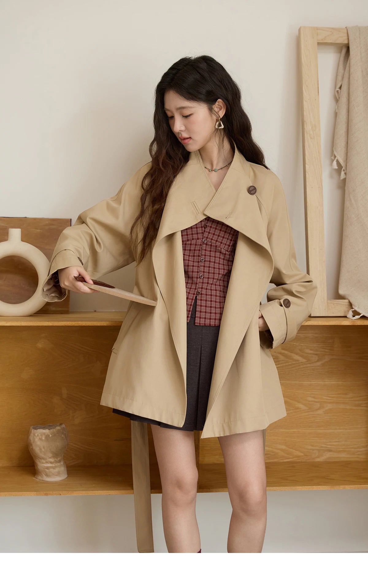 Mishow Stand Up Collar Medium Long Trench MXE44W0813