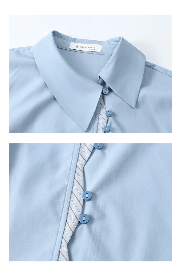 MISHOW Striped Patchwork Shirt for Women Spring 2025 Irregular Single Breasted Buckle Shirts Lapel Tops Office Lady MXE12C0412