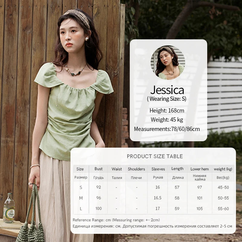 MISHOW French Summer Shirt Women 2025 New Short Flying Sleeve Square Collar Solid Slimming Blouses Female Versatile MXE34X1804