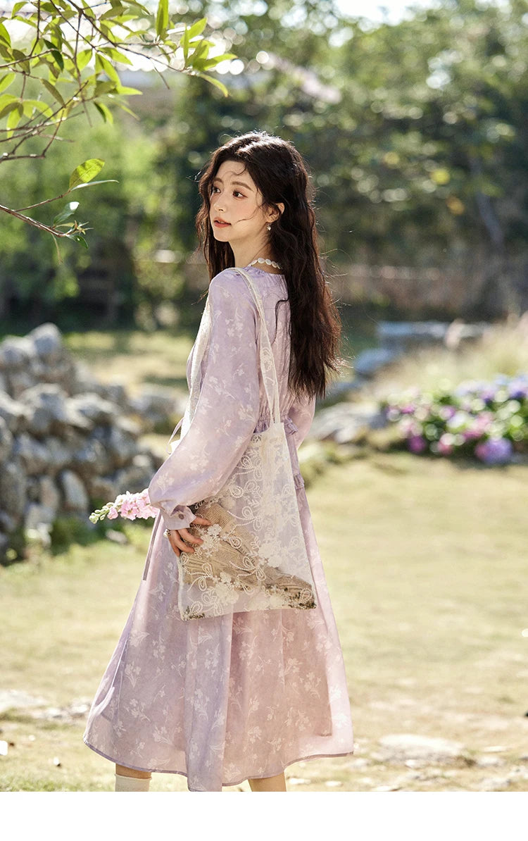 MISHOW Elegant Black Fungus Edge Dress for Women Spring 2025 Floral Lace-up Waist Dresses Long Sleeved Cake Dress MXE13L2101