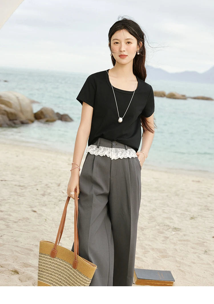 MISHOW Gray Suitable Pant Women 2025 Summer High Waist Retro Long Wide Leg Pants Woman Fashion Office Lady Trousers MXE32K0921