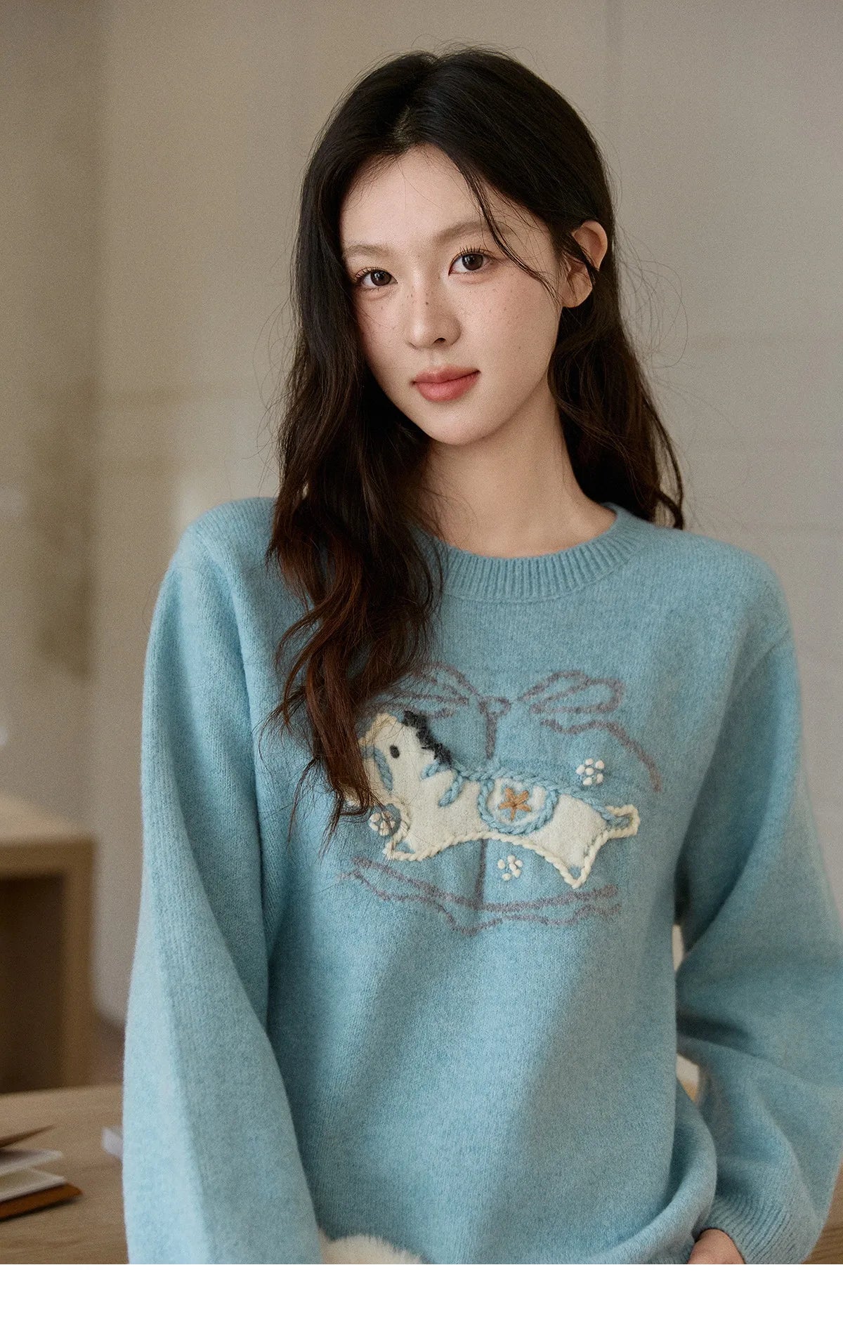 MISHOW Handmade Embroidered Jacquard Sweater for Women in Autumn Winter 2025 Thick Pony Knitted Pullover Sweaters MXE92Z2848