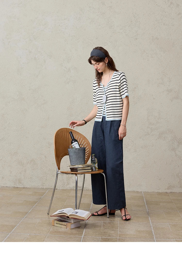 MISHOW Office Lady Summer Pants Women New 2025 Retro Dark Blue High Waist Wide-leg Pants Female Slimming Straight MXE31K0902