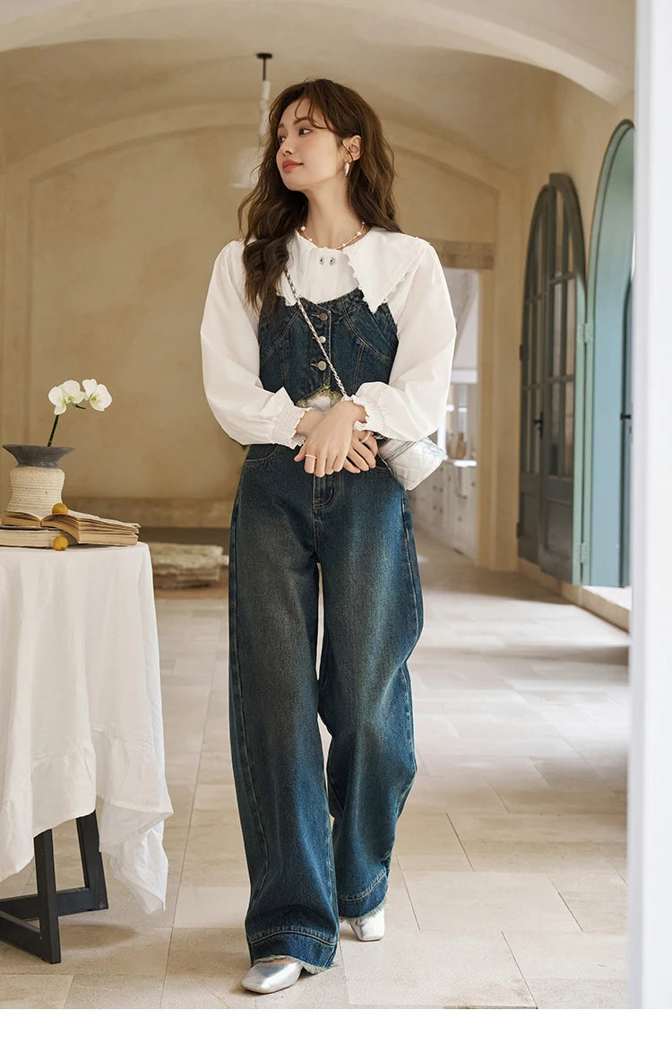 MISHOW American Retro Denim Suspender Tank Top 2024 Spring Single Breasted Sleeveless Short Vest Top Outerwear MXD12D0025