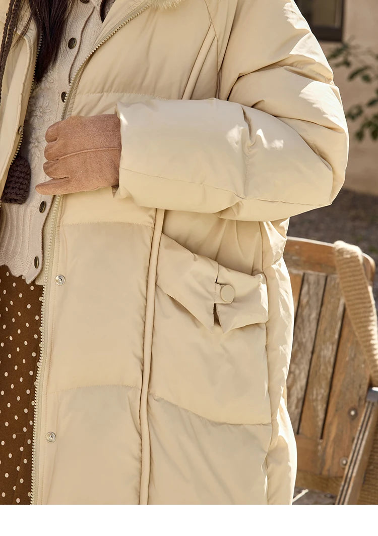 MISHOW White Duck Down Coat Hooded Long Removable Fox Fur Collar Down Jacket Zipper Design Warm Wind Resistance Coat MXD55Y0052