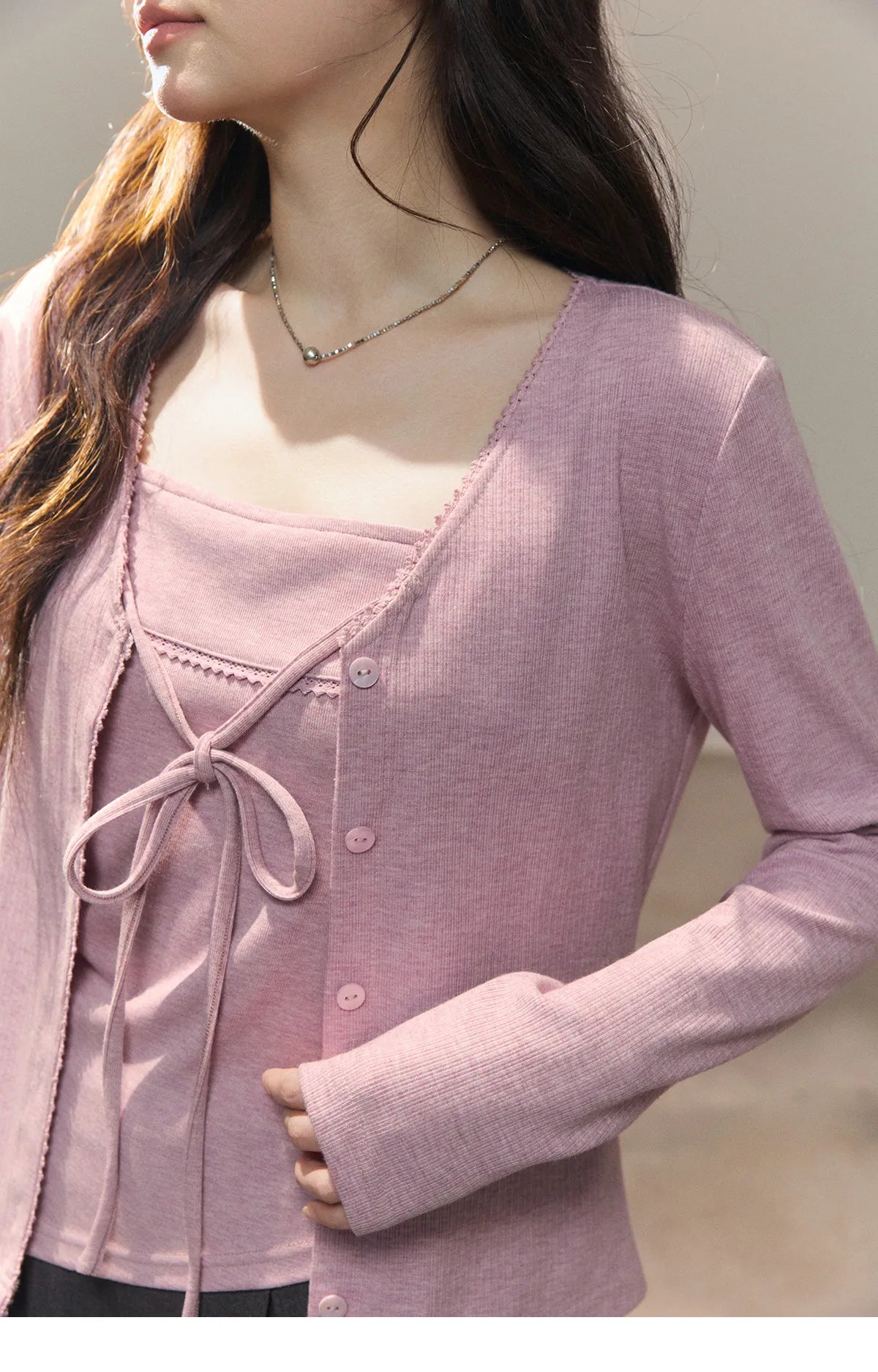 MISHOW Women's Purple Knitted Two-Piece Set 2026 Spring Knitted V-neck Lace-Up Cardigans Camisole Irregular Tops Set MXF13Z2998