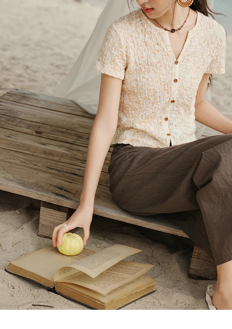 MISHOW Print Casual Summer T-shirts Women 2025 New Short Sleeve V-neck Thin Knitted Shirt Female Fashion Breathable MXE31Z1234