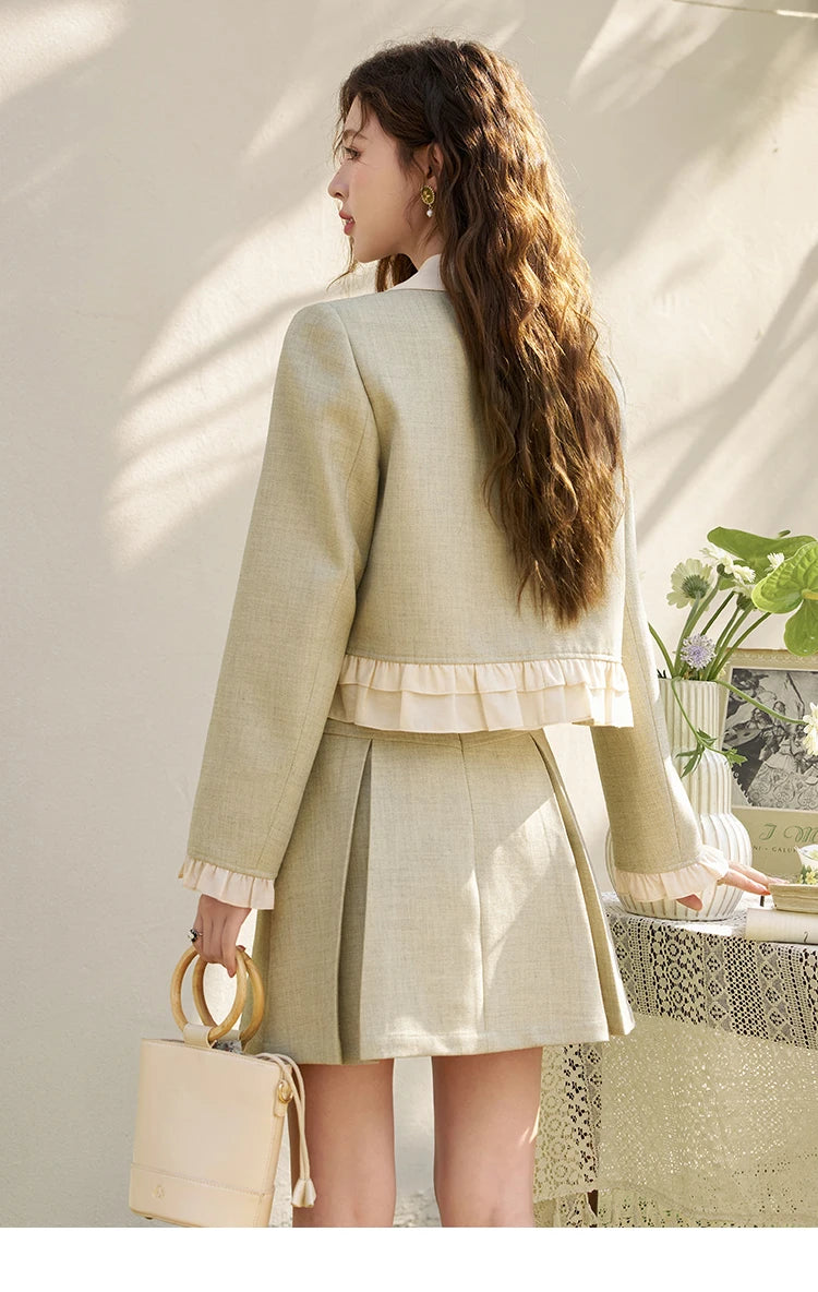 MISHOW Mini Skirt Jacket Separately Women Outfit 2024 Spring Autumn Fashion Crop Female Jacket Pleated A-line Skirts MXD11W0293