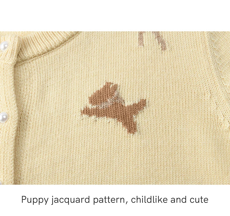 MISHOW Dog Bow Jacquard Knitted Sweater 2025 Spring Yellow Single Row Pearl Button Top Round Neck Elegant Sweaters MXE13Z1197