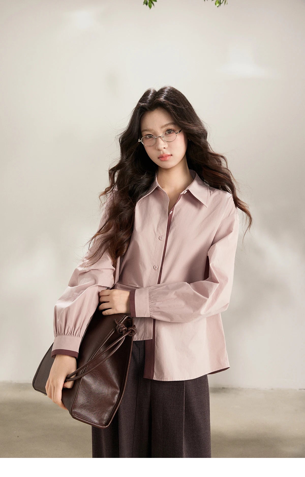 MISHOW Women's French 100 Cotton Contrasting Color Shirts Spring Polo Neck Asymmetrical Casual Commute Loose Shirt MXF13C2435