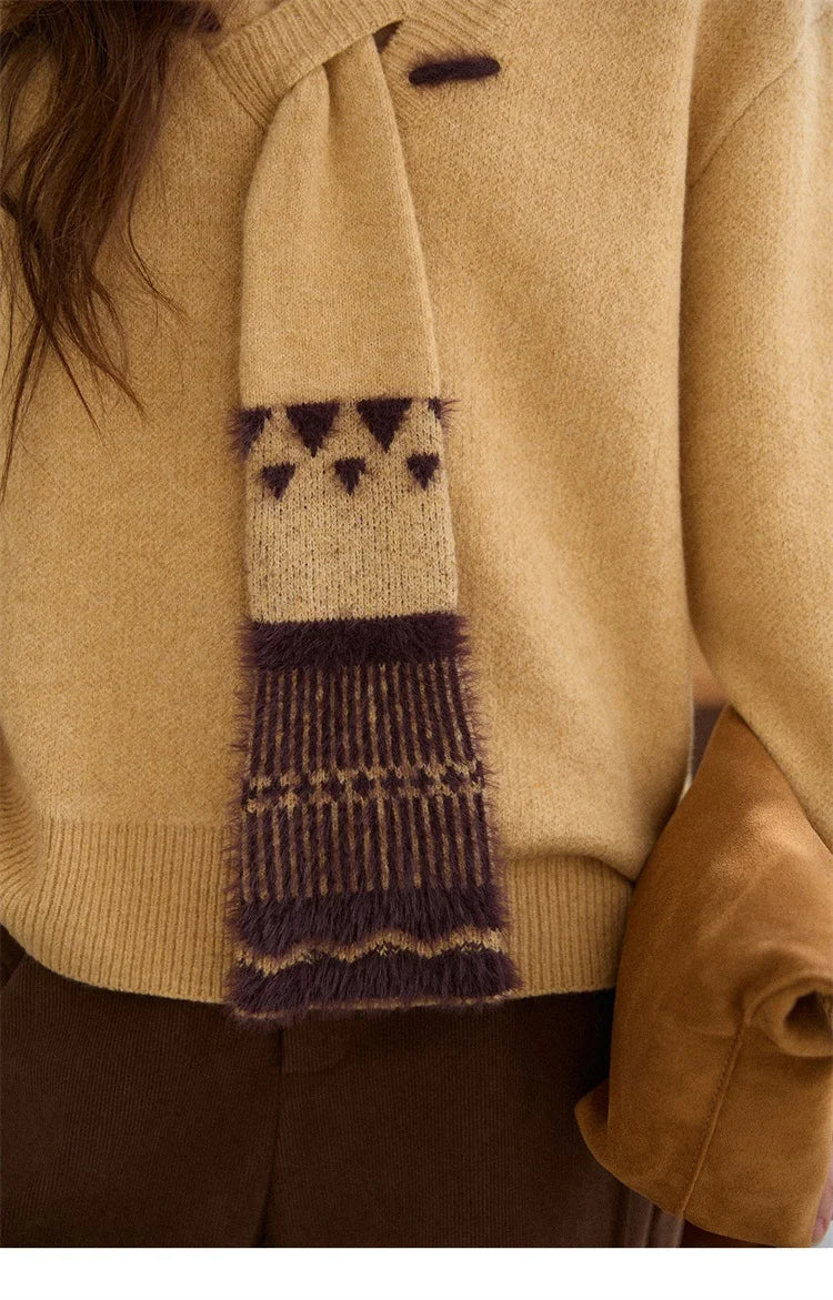 MISHOW Women V-neck Knit Top 2025 French-style Elegant Workwear Long-sleeved Yellow Pullover Women's Winter Clothing MXE87Z2771