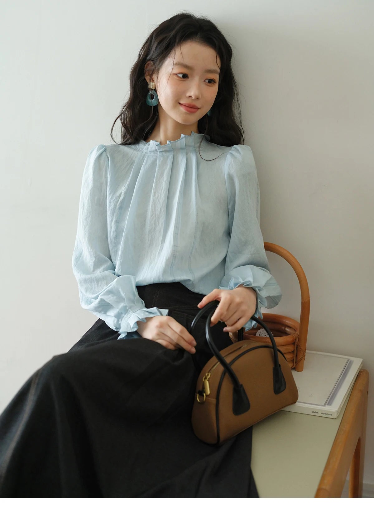 MISHOW High Waist Pleated Umbrella Denim Skirt 2025 Autumn A-LINE Deep Blue Skirts Female One Button Casual Skirts MXE41B2372