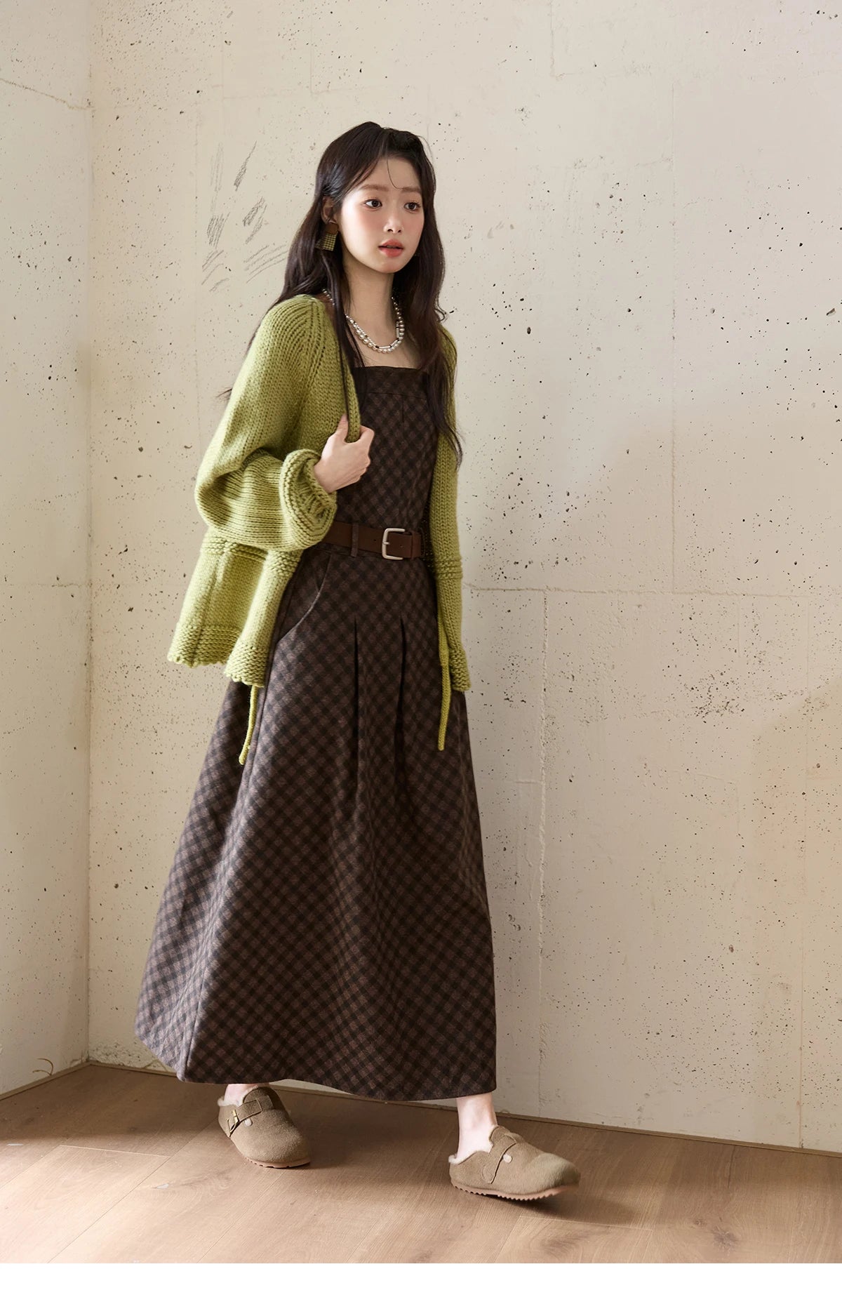 MISHOW Women's Avocado Green Knitted Cardigan 2025 Winter Lantern Sleeve Sweater Female V-neck Lace-up Loose Cardigan MXE51Z2694