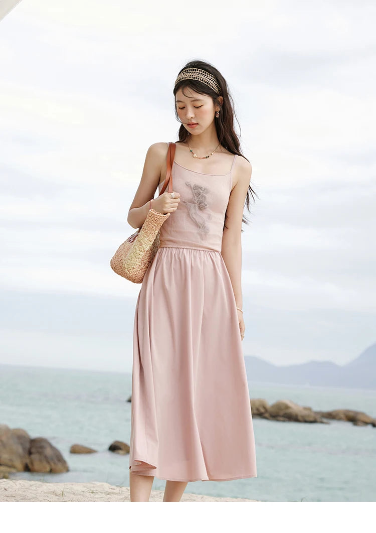 MISHOW Summer New Camisole Long Dresses Women 2025 Sleeveless Color Matching French Knit Dress Lady Fashion A-line MXE13L2082