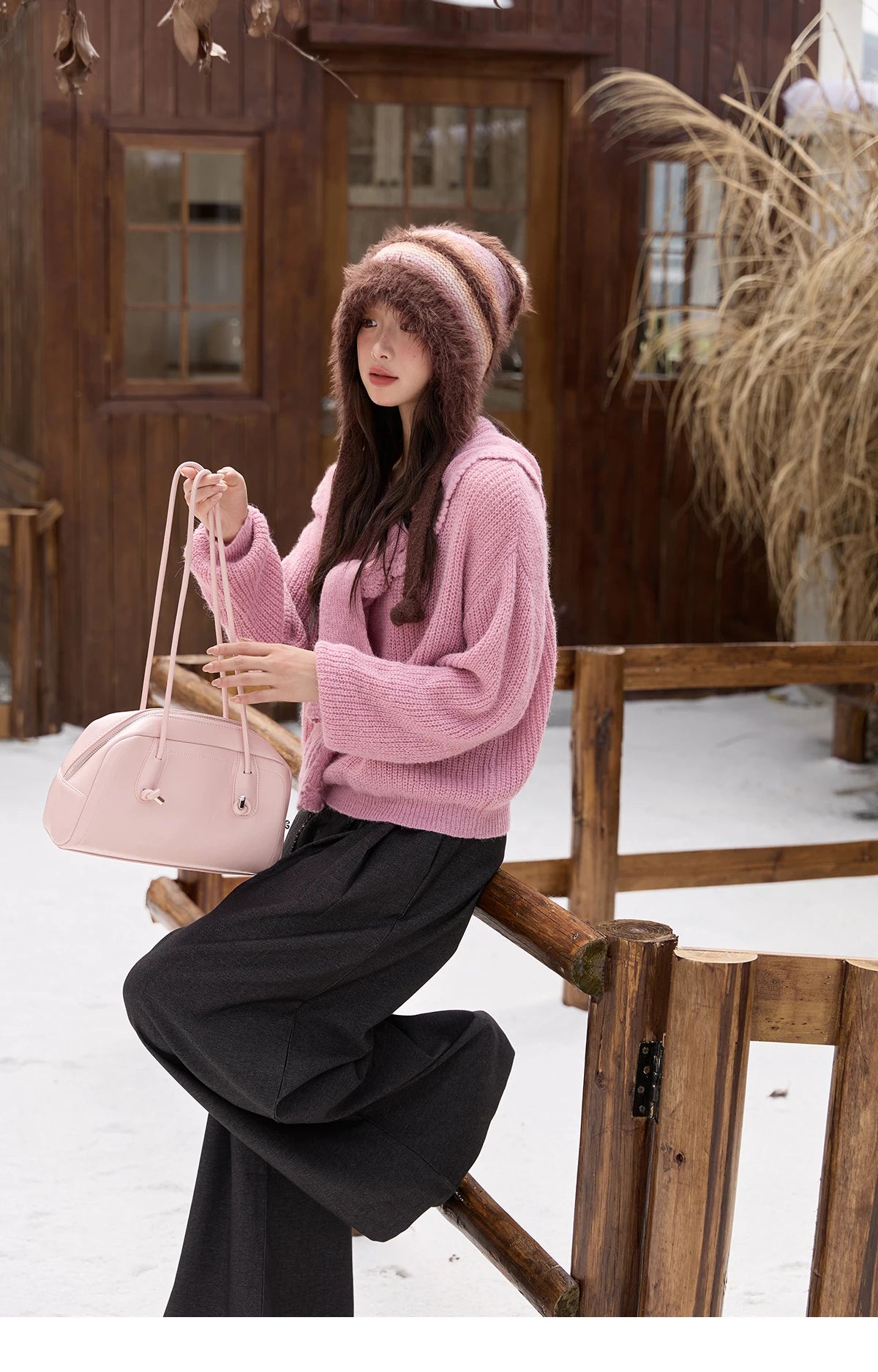 MISHOW Women's Trousers 2025 Autumn Winter Lace-up Gray Wide-leg Pants High Waist Slim Commuting Casual Pants Women MXE51K1106