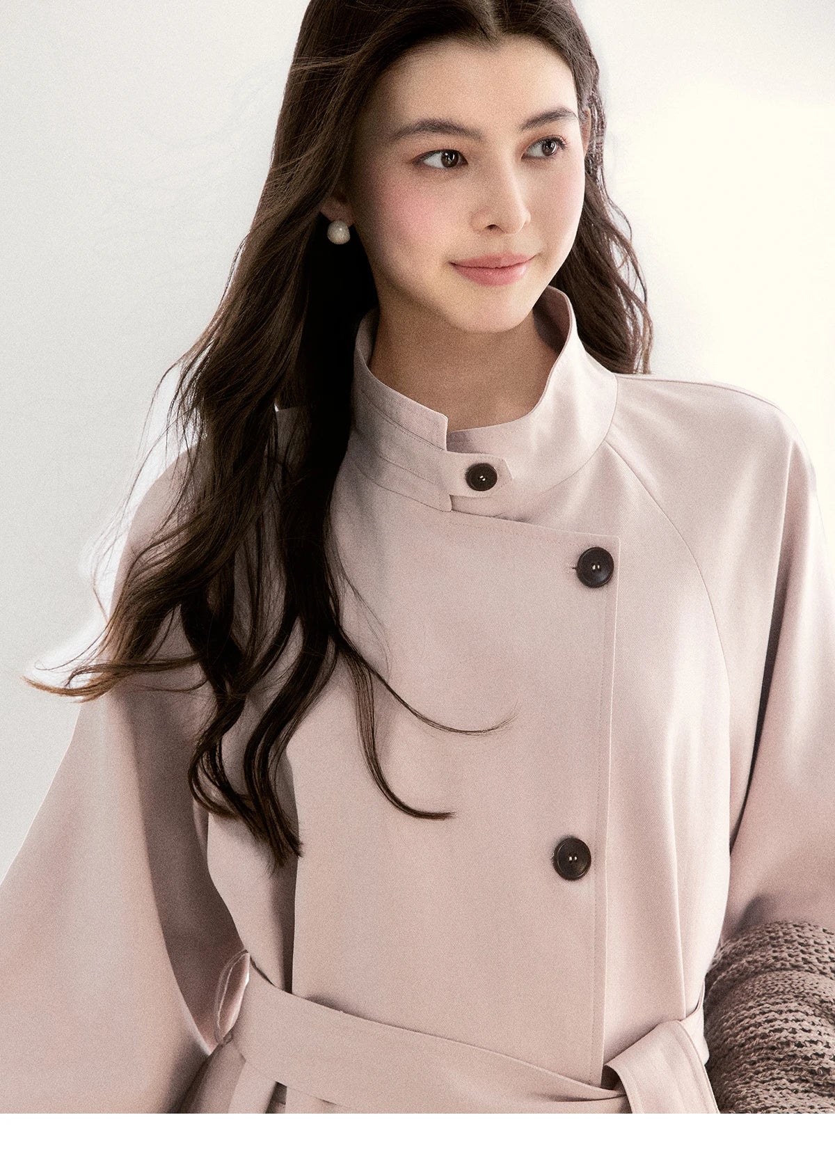 MISHOW Women's Dusty Pink Trench 2026 Spring Stand Collar Belted Coats Raglan Sleeve Casual Mid-Length Windbreaker MXF108W1002