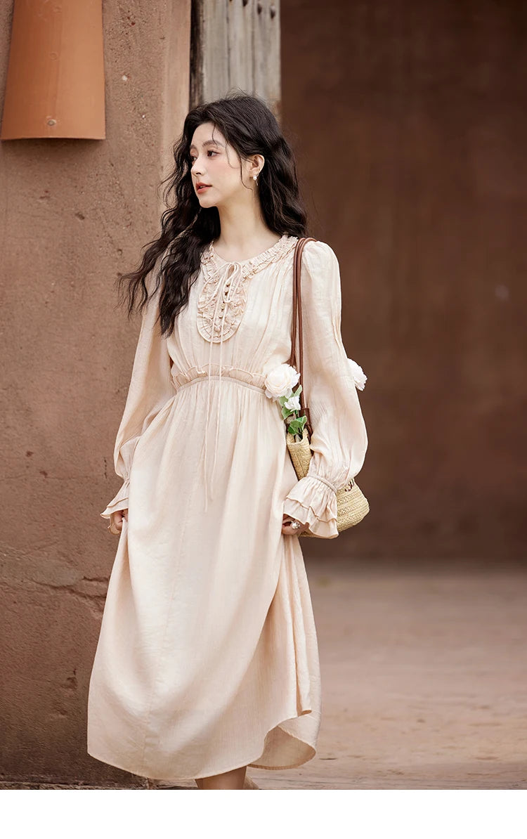 Mishow Pink Fungus Edge V-Neck Lace-Up Dress MXE11L2087