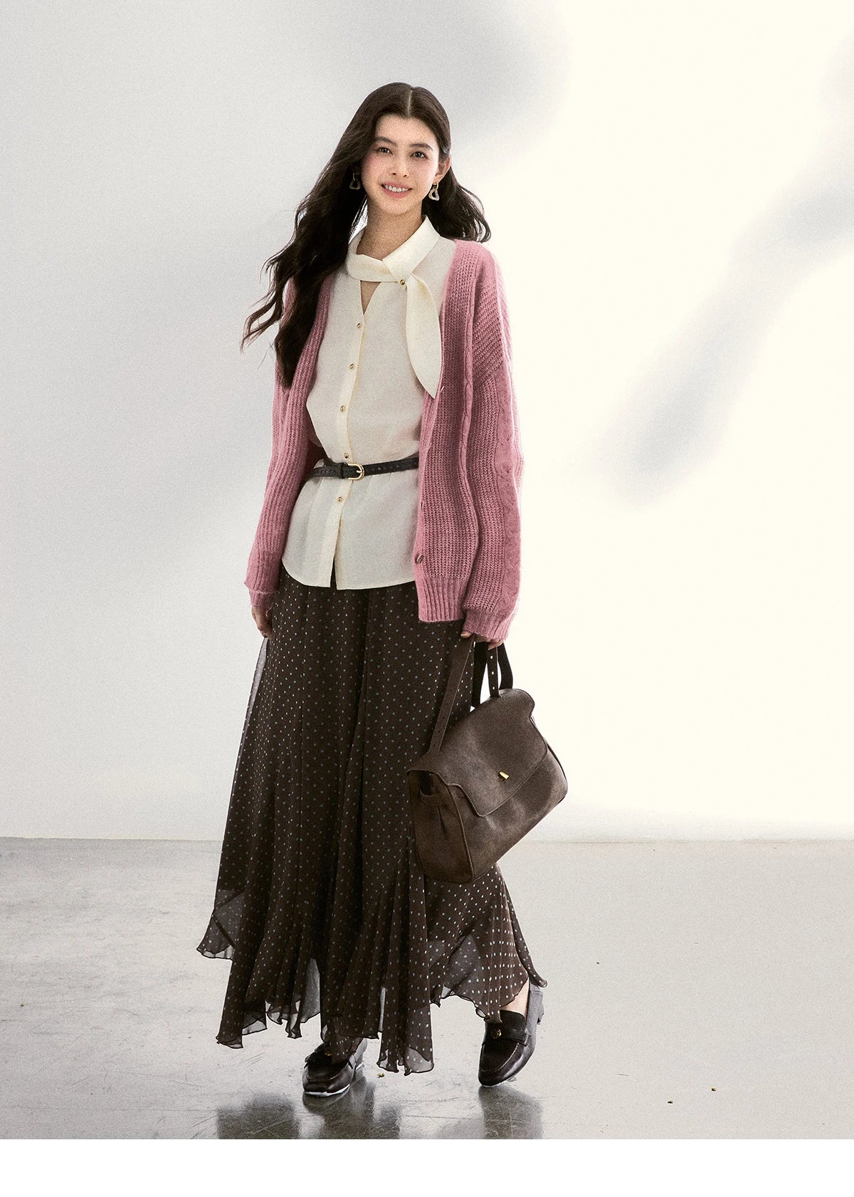 MISHOW Women's Tie Neck Shirts Spring Hollow-out Knitted Patchwork Puff Sleeve Tops Casual Elegant Shirt Office Lady MXF108C0812