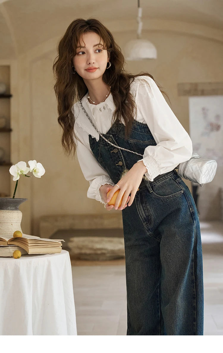 MISHOW American Retro Denim Suspender Tank Top 2024 Spring Single Breasted Sleeveless Short Vest Top Outerwear MXD12D0025