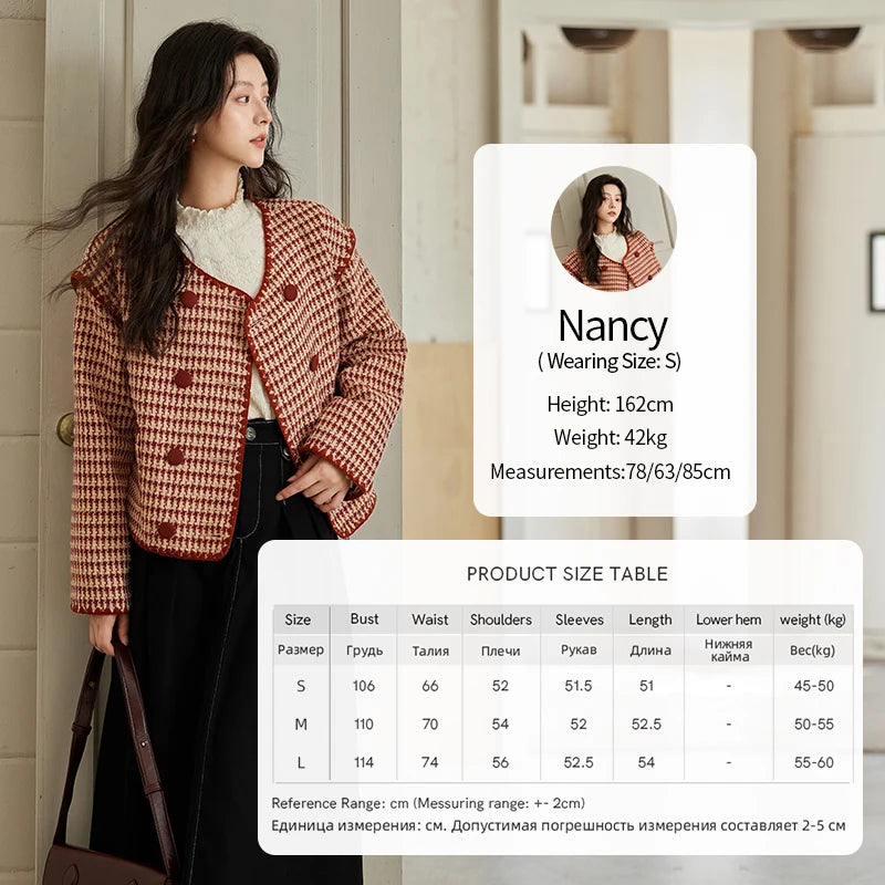 MISHOW Plaid Tweed Jacket Women Red Double Breasted Long Sleeve Tops 2024 Winter French Elegant Design Short Coat MXD56W0631