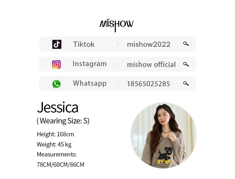 MISHOW Women's Long Sleeve Pullovers 2025 Autumn Winter New Puppy Embroidery Loose Casual V Neck Knit Sweater Luxury MXE48Z2570