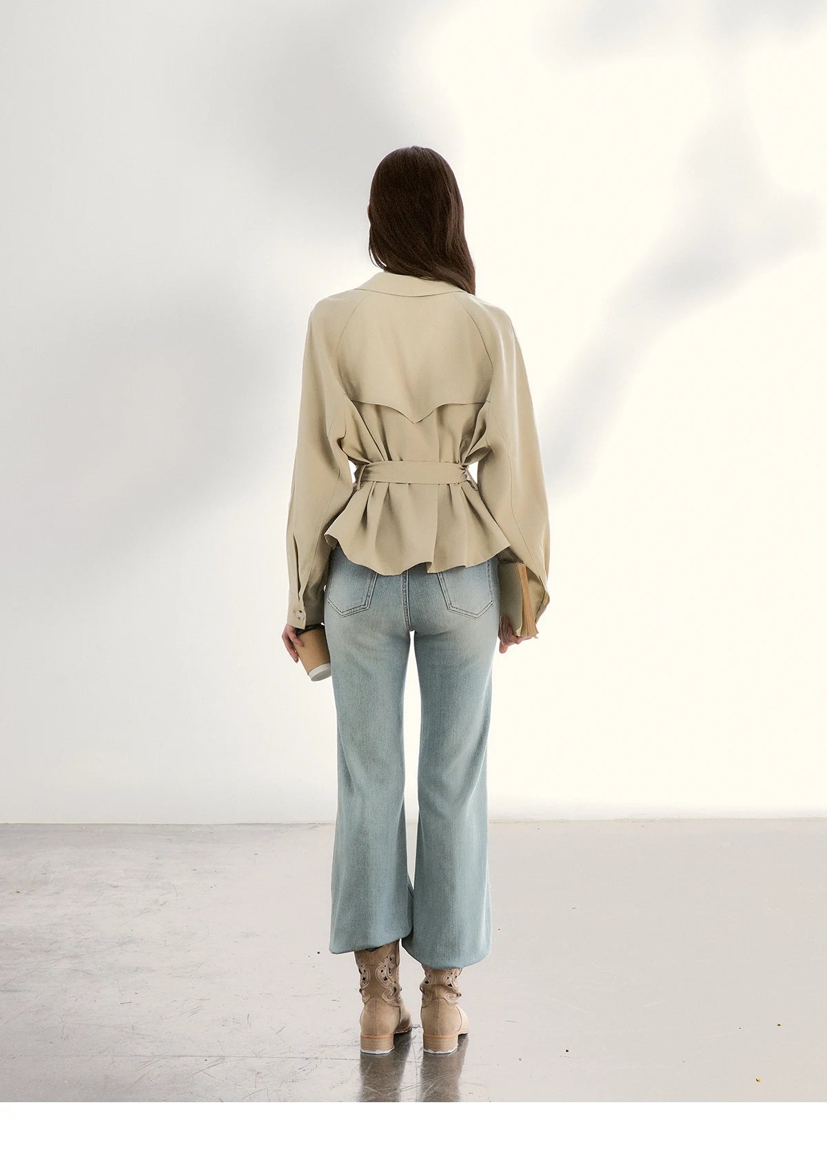 MISHOW Women's Khaki Belted Waist Coat 2026 Spring Lapel Double-breasted Coats female Casual Short Jacket Office Lady MXF13W1056