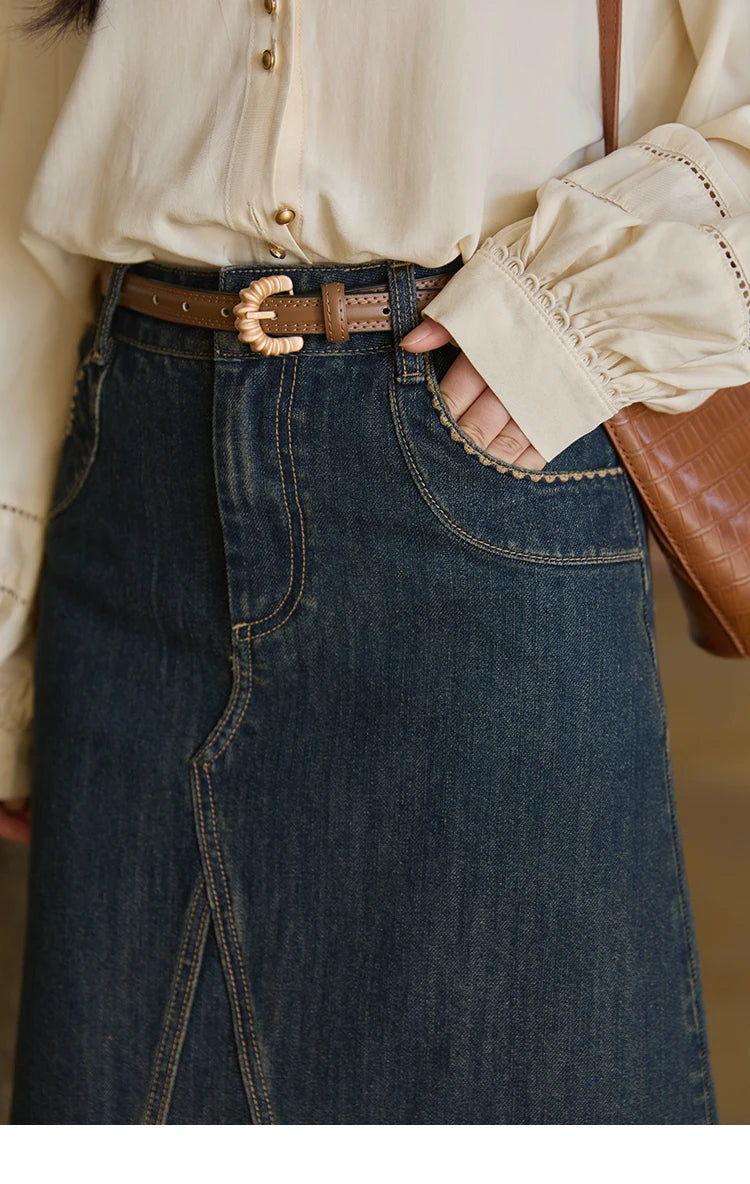 MISHOW High Waist Slim Denim Skirt for Women Autumn 2025 Fashion Pocket Skirt Rear Hem Split Casual Skirt Office Lady MXE41B2379