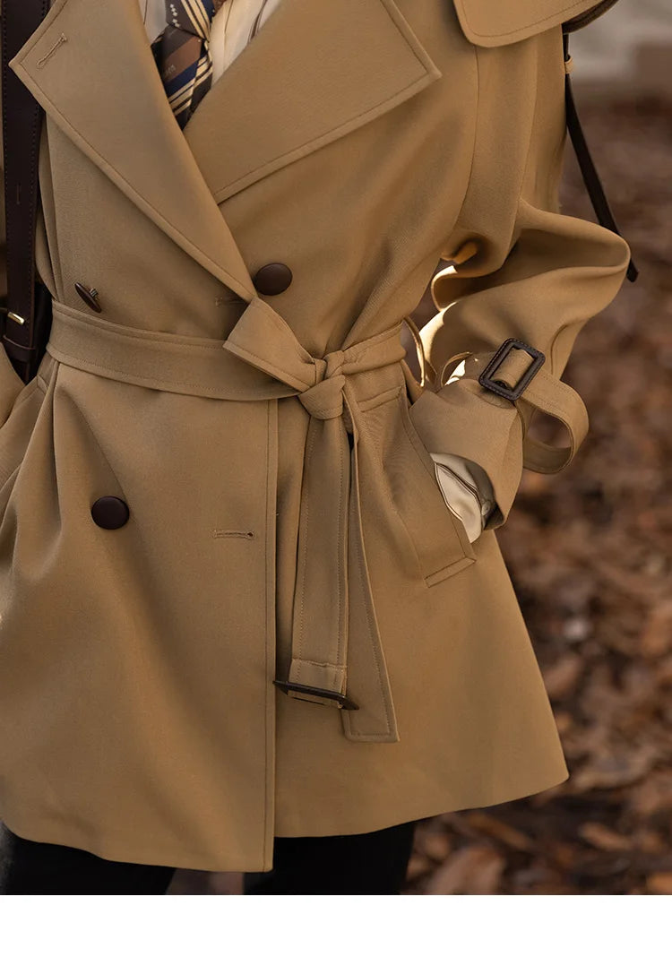 MISHOW Trench Coats for Women Autumn Korean Office Lady Polo Collar Patchwork Long Mid-length Jacket Female Outerwear MXB33W0399