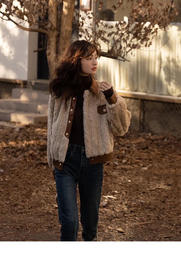 MISHOW Women's Lamb Wool Coat 2022 Winter Single Breasted Leather Turn-down Collar Thickened Warm Outwear Office Lady MXB43W0490