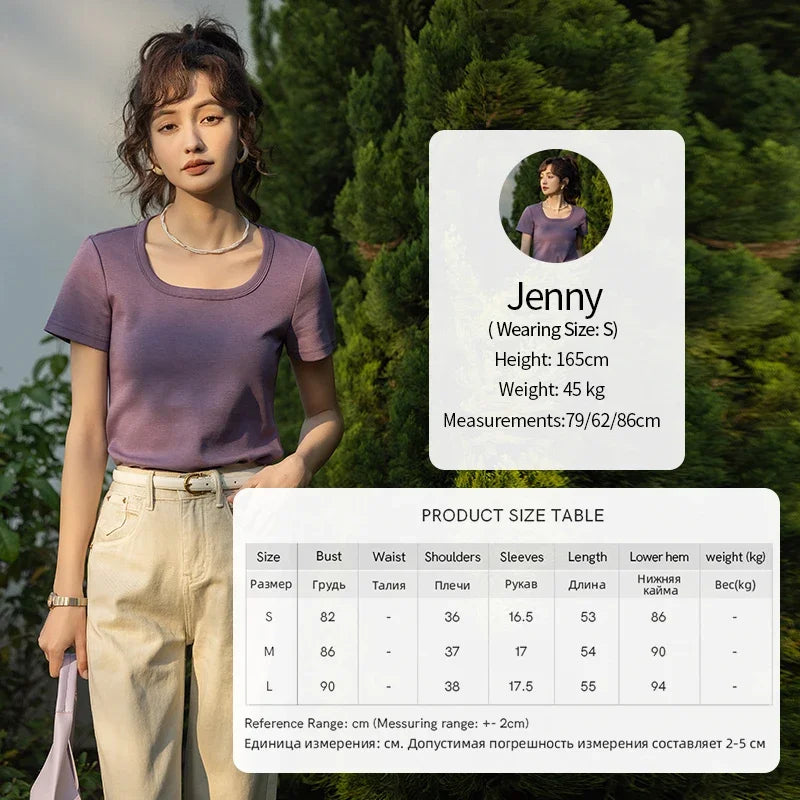 MISHOW Short Sleeve T-shirts Women Spring Solid Square-neck Top Elegant Woman Clothes Office Lady Cotton Tees MXC12T0641