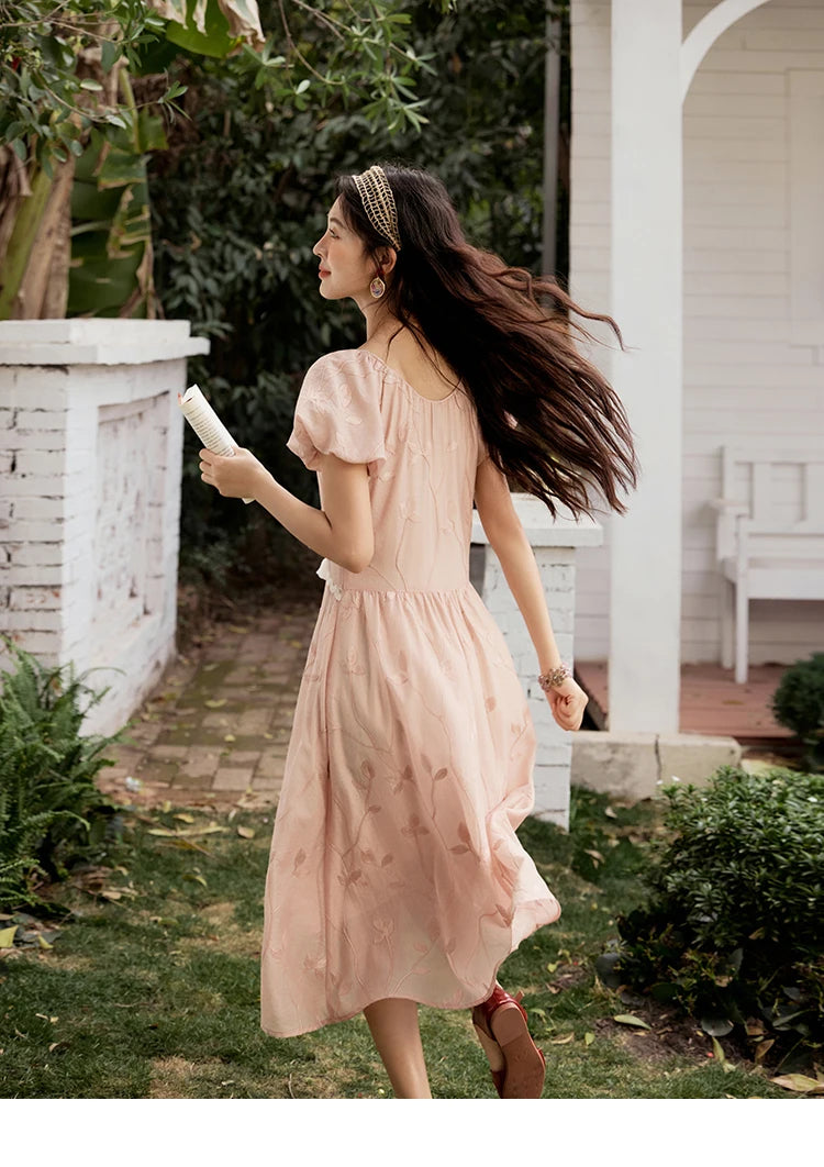 MISHOW Print Office Lady Dress Women Summer 2025 Short Sleeve Round Neck Beaded Neckline Slim Waist Dresses Female MXE33L2208