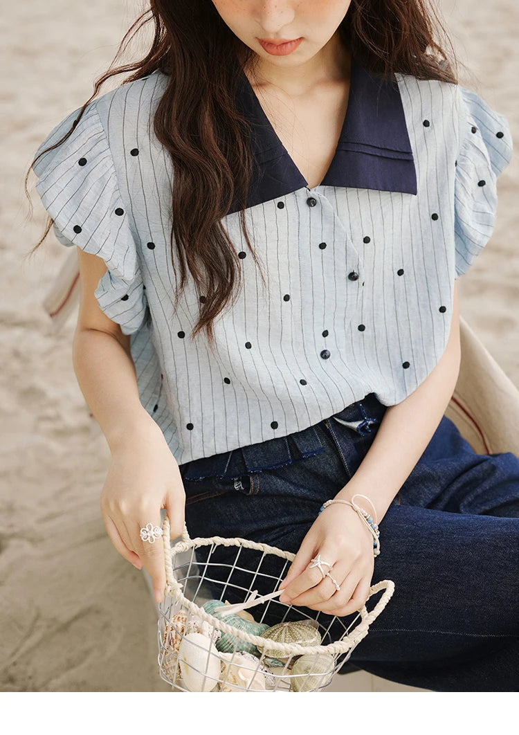 MISHOW Summer Office Lady Blouses Women 2025 Short Sleeve Turn-down Collar Polka Dot Shirts Female Fashion Slim Tops MXE31C0776