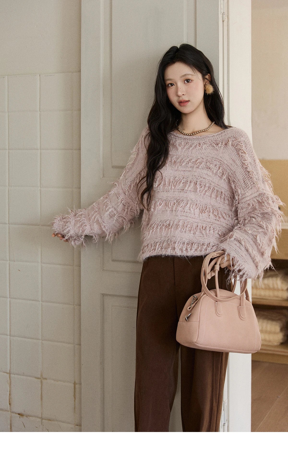 MISHOW Tassel Bead Wool Blended Sweater Autumn Winter 2025 Elegant Thick Knitted Sweater Loose Warm Tops Office Lady MXE90Z2822
