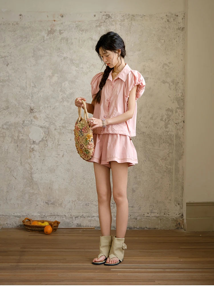 MISHOW 2 Pieces Set for Woman 2025 Summer New Loose Sweet Short Sleeve Button Shirt Casual Shorts Set Ladies Clothing MXE34T0591