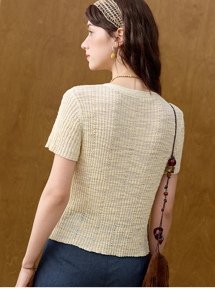 MISHOW Summer Knitted T-Shirts 2025 New Solid Short Sleeve Round Neck Thin Tops Female Fashion Versatile Office Lady MXE31Z1229