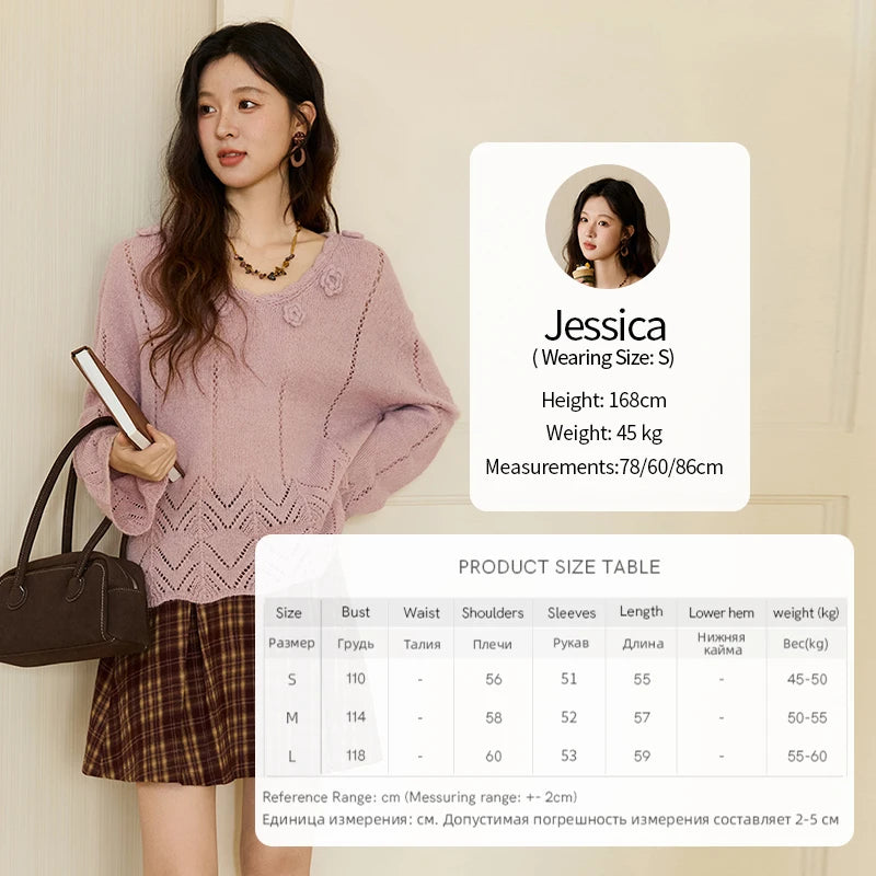 MISHOW Elegant Women's Sweaters 2025 Autumn Purple Hollow Out Wave V-neck Crochet Design Knitted Top Casual Pullovers MXE45Z1391