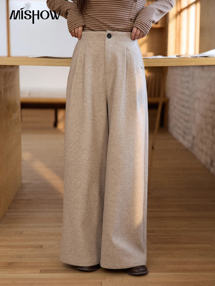 MISHOW Women's Winter Pants 2025 Retro Trousers with Three-dimensional Pleats Pants Pocket Decoration Wide Leg Pants MXE90K1129